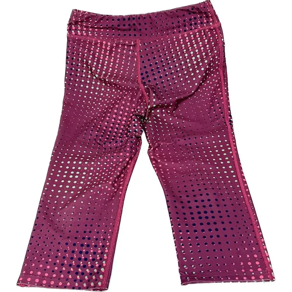Reebok Capri Leggings Hot Pink Iridescent Polka Dots Girls Sz Large